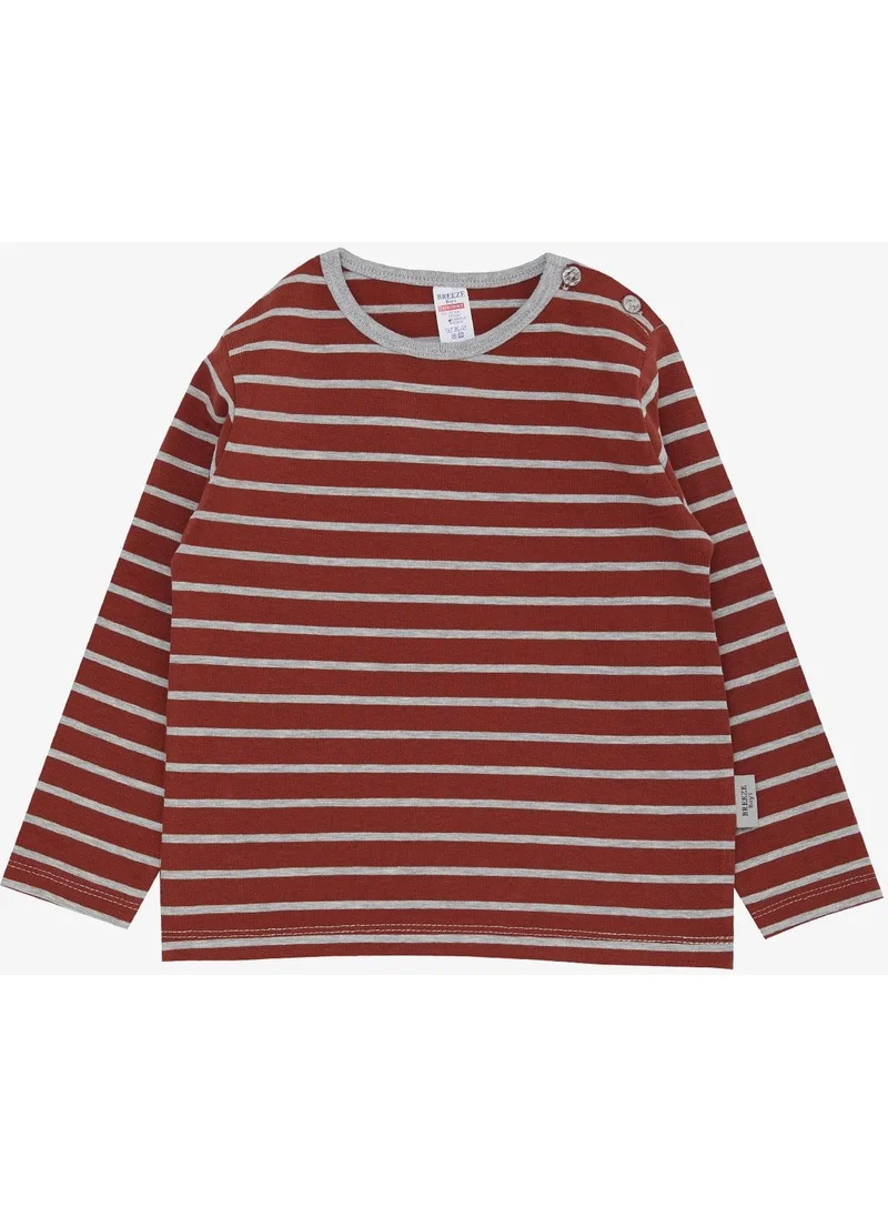 Breeze Baby Boy Long Sleeve T-Shirt Patchwork Striped 9 Months-3 Years, Brick