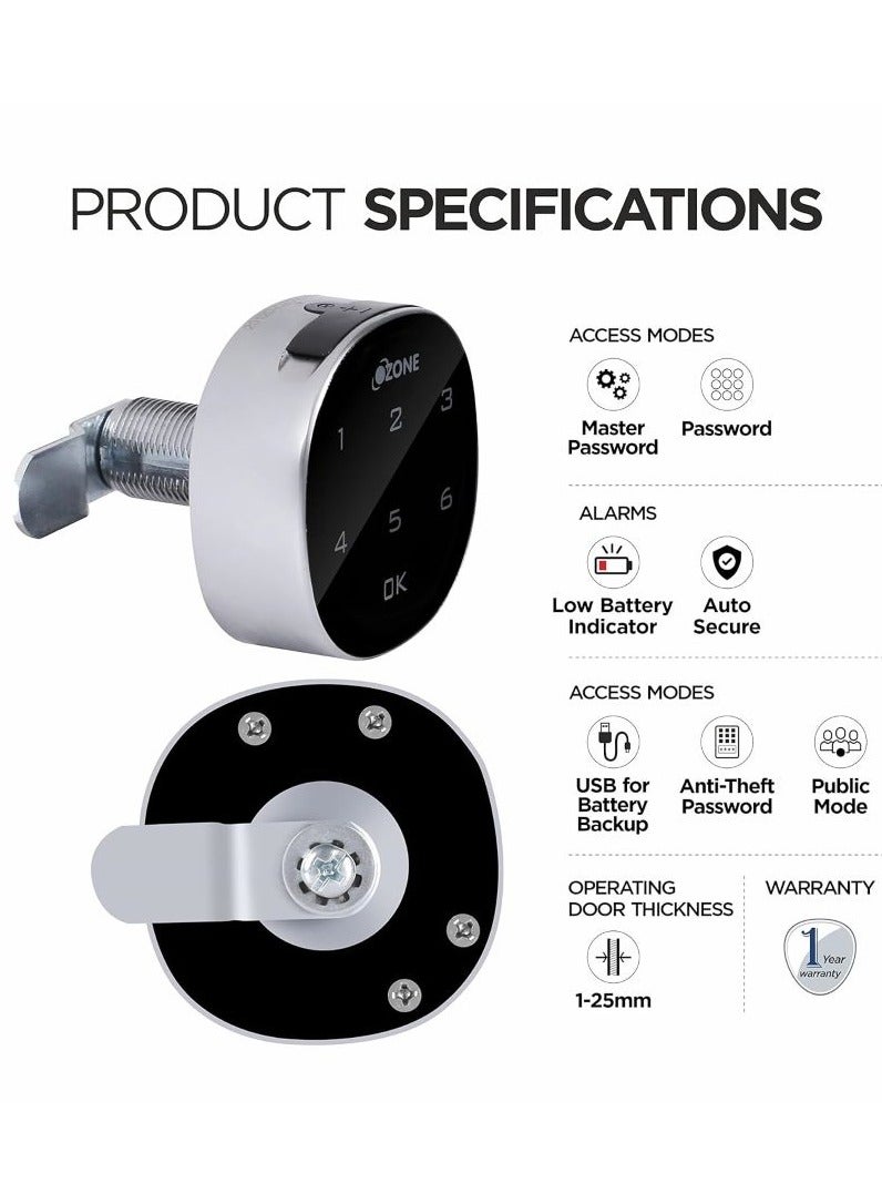 أوزون OZFL-401-PW (أسود)  | قفل RFID | جولة مدمجة | مفيد | الوصول، نظام قفل RFID | قفل الأثاث الذكي (أسود) (كلمة المرور) | بواسطة الأوزون الهند - Image 5