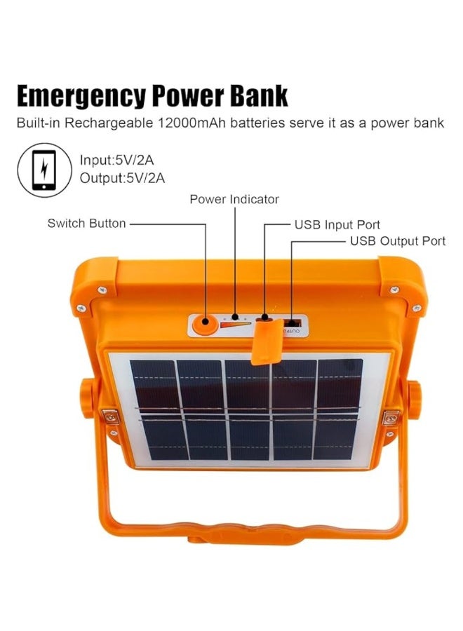 بانفيل مصباح عمل LED خارجي يعمل بالطاقة الشمسية - كشاف محمول بقوة 600 وات مزود بـ 288 مصباح LED عالي السطوع، وبطارية قابلة لإعادة الشحن، وسطوع قابل للتعديل، ومخرج USB، وتصميم مقاوم للماء - مثالي للتخييم والطوارئ واستخدامات البناء - Image 4