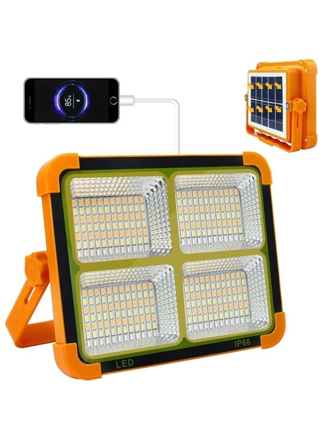 بانفيل مصباح عمل LED خارجي يعمل بالطاقة الشمسية - كشاف محمول بقوة 600 وات مزود بـ 288 مصباح LED عالي السطوع، وبطارية قابلة لإعادة الشحن، وسطوع قابل للتعديل، ومخرج USB، وتصميم مقاوم للماء - مثالي للتخييم والطوارئ واستخدامات البناء - Image 5