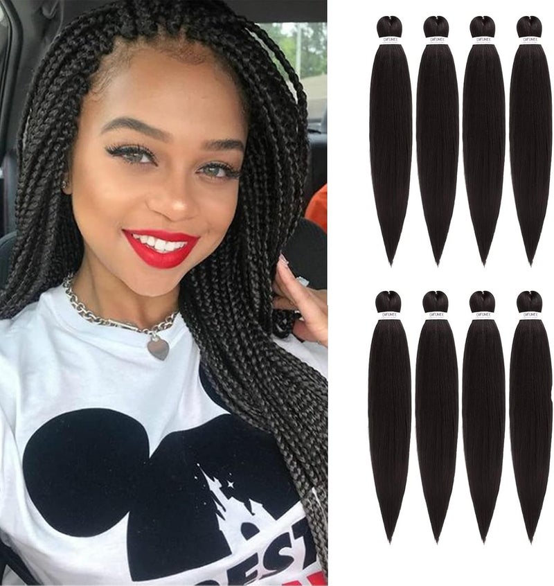 Difunee Pre-stretched Braiding Hair - 22 Inch 8 Packs Dark Brown Long Braiding Hair For Twist or Box Braids, Yaki Texture Hot Water Setting Synthetic Braiding Hair Extensions (22 Inch, #2-8P) - Image 1