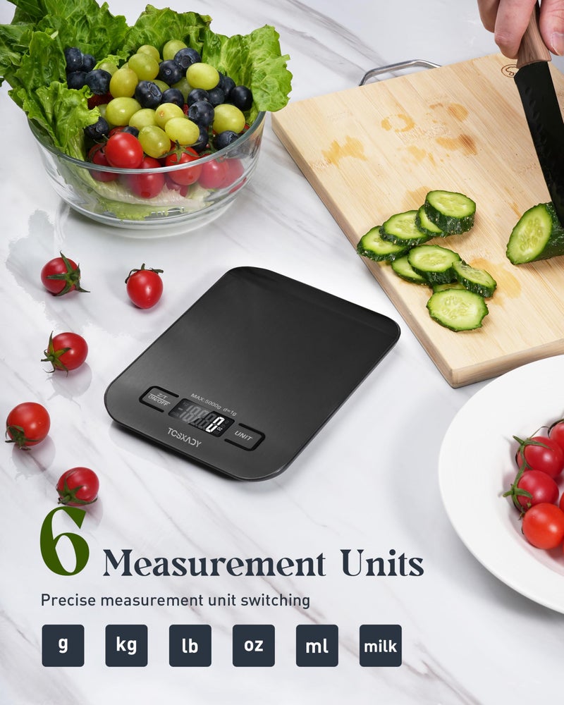 Tcsxady Food Scale  11Lb Kitchen Scale With 6 Units Lcd Display And Tare Function  0.05Oz/1G Digital Kitchen Scale Compact Design For Baking  Healthy Cooking  Meal Prep  304 Stainless Steel Black - Image 3
