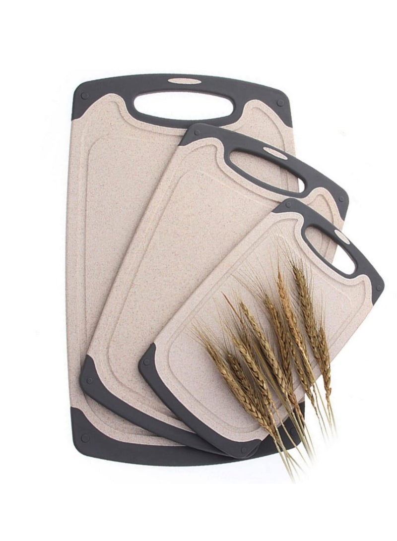 الهالة طقم لوحات تقطيع للمطبخ 3 قطع – لوحات تقطيع مضادة للانزلاق من قش القمح، آمنة للغسل في غسالة الصحون (بني فاتح) - Image 1