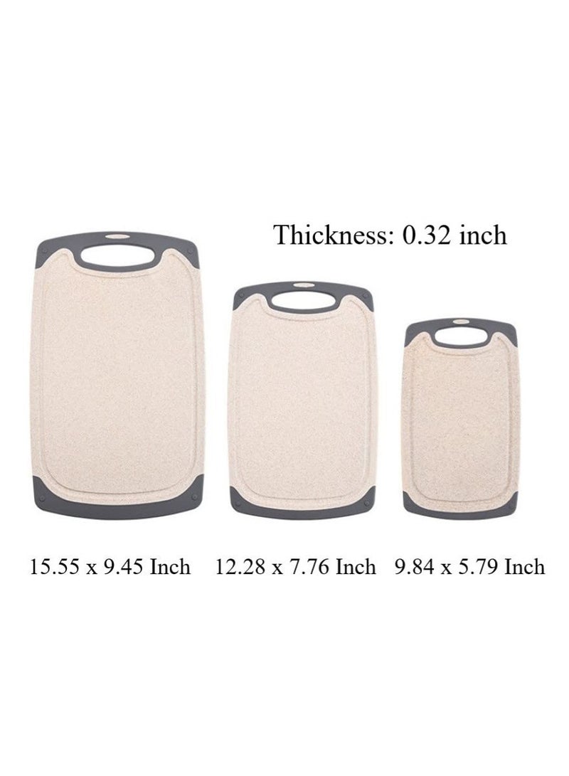 الهالة طقم لوحات تقطيع للمطبخ 3 قطع – لوحات تقطيع مضادة للانزلاق من قش القمح، آمنة للغسل في غسالة الصحون (بني فاتح) - Image 2