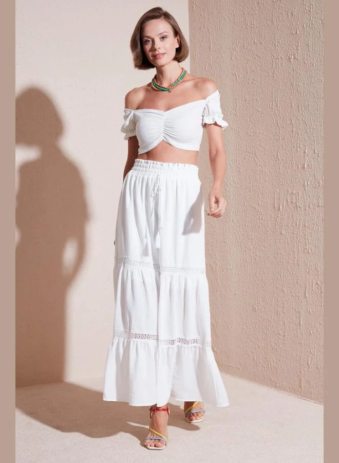 Lela Lela Lace Long Skirt with Elastic Waistband for Women SKIRTS 611ET0106