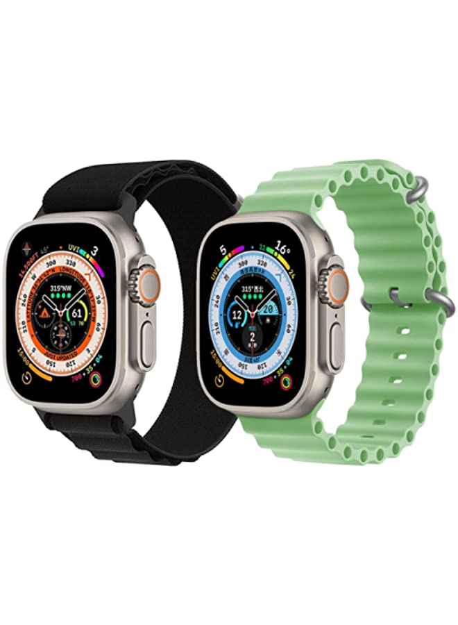 IAF Silicone Ocean Band Strap for Apple Watch Ultra 8 49mm Pink/Orange Double Side Strap with Green Single Color Strap Set of 2
