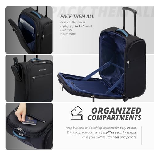 Verage 16 inch Underseat Carry On Luggage with Wheels, Grey Softside Small Suitcase Spinner Wheeled Rolling Travel Laptop Bag for Airlines Airplanes Short Trip Men Women - Image 5