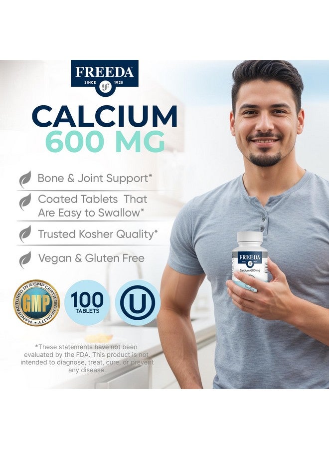 Freeda Calcium Carbonate 600 mg - 100 Tablets | High-Potency Daily Calcium Supplement | Vegan, Allergen-Free, Clean Label | Made in USA, GMP Facility, Third-Party Tested - Image 2