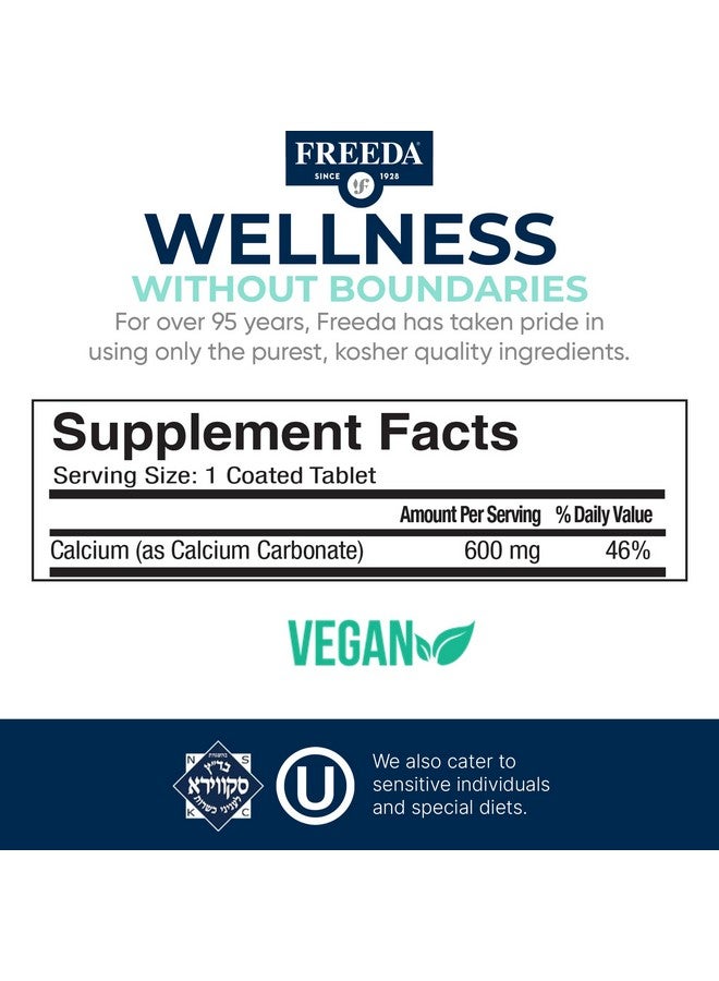 Freeda Calcium Carbonate 600 mg - 100 Tablets | High-Potency Daily Calcium Supplement | Vegan, Allergen-Free, Clean Label | Made in USA, GMP Facility, Third-Party Tested - Image 4