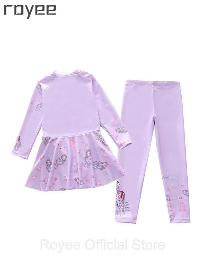 Royee New Children's Mermaid Swimsuit, One-piece Swimsuit  With Long Pants, Long Sleeved For Middle-aged Girls,Swimwear With Sun Protection, Conservative Girls' Swimsuit - Image 5