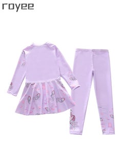 Royee New Children's Mermaid Swimsuit, One-piece Swimsuit  With Long Pants, Long Sleeved For Middle-aged Girls,Swimwear With Sun Protection, Conservative Girls' Swimsuit  - Image 2