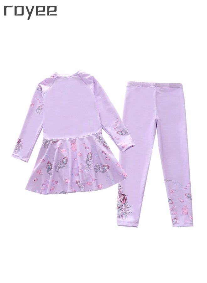 Royee New Children's Mermaid Swimsuit, One-piece Swimsuit  With Long Pants, Long Sleeved For Middle-aged Girls,Swimwear With Sun Protection, Conservative Girls' Swimsuit  - Image 2