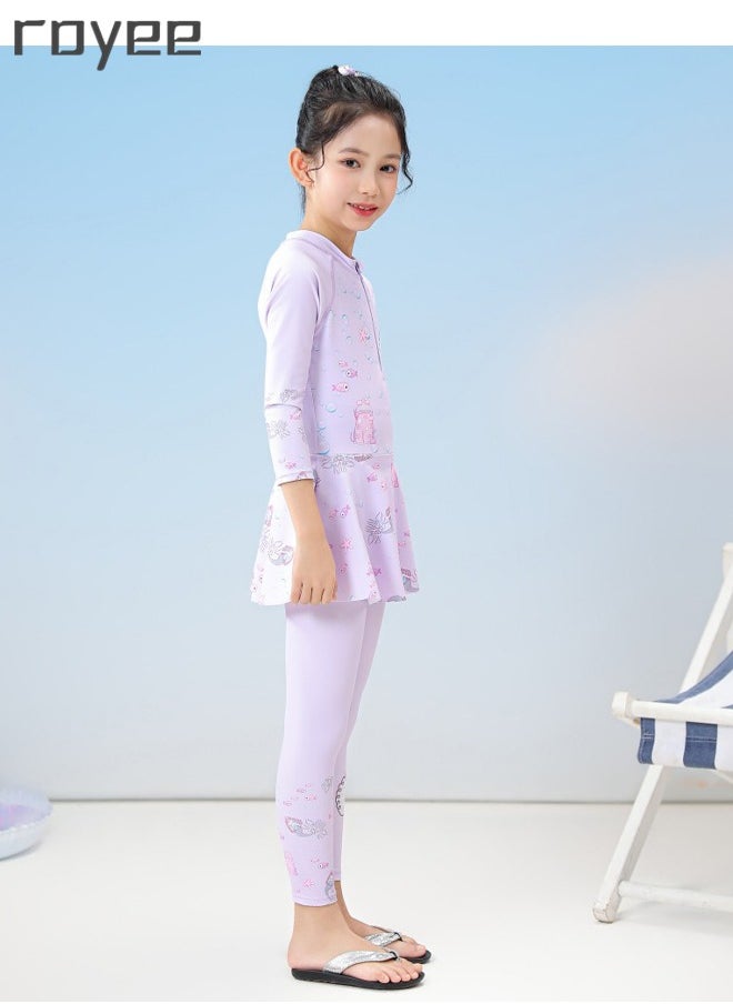 Royee New Children's Mermaid Swimsuit, One-piece Swimsuit  With Long Pants, Long Sleeved For Middle-aged Girls,Swimwear With Sun Protection, Conservative Girls' Swimsuit  - Image 5