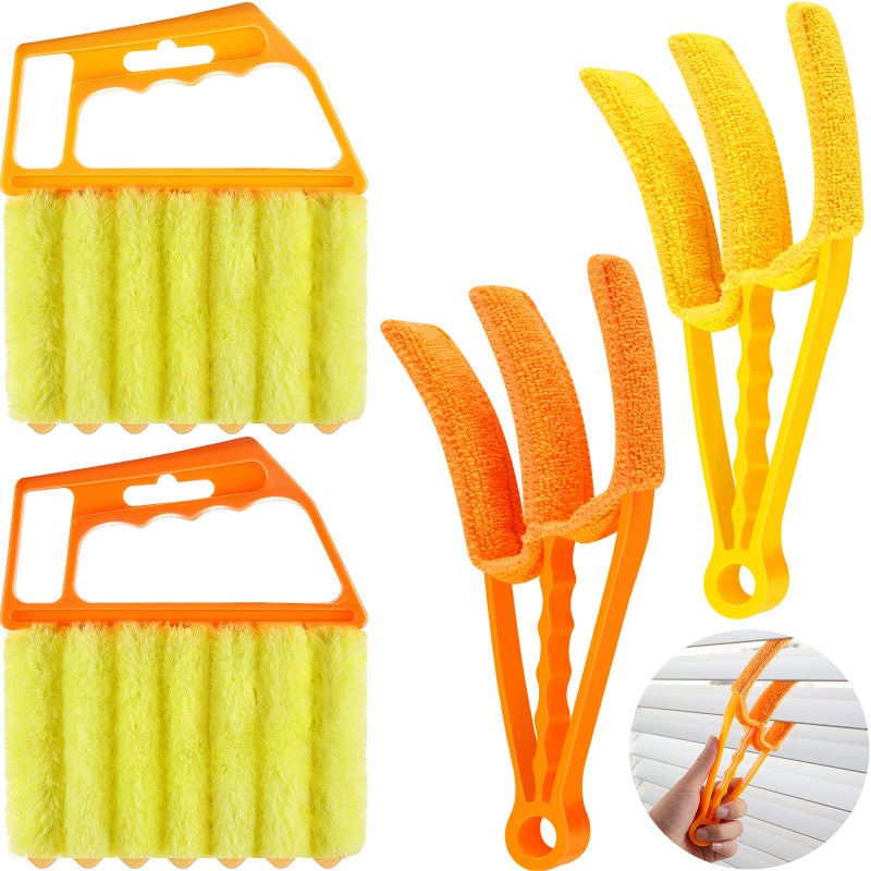 Romooa 4 Pcs Window Venetian Blind Cleaner Duster Tool 7 Finger Blind Rush and Shutter Cleaner Brush Handheld Window Shutter Air Conditioner Duster for DirtYellow Orange
