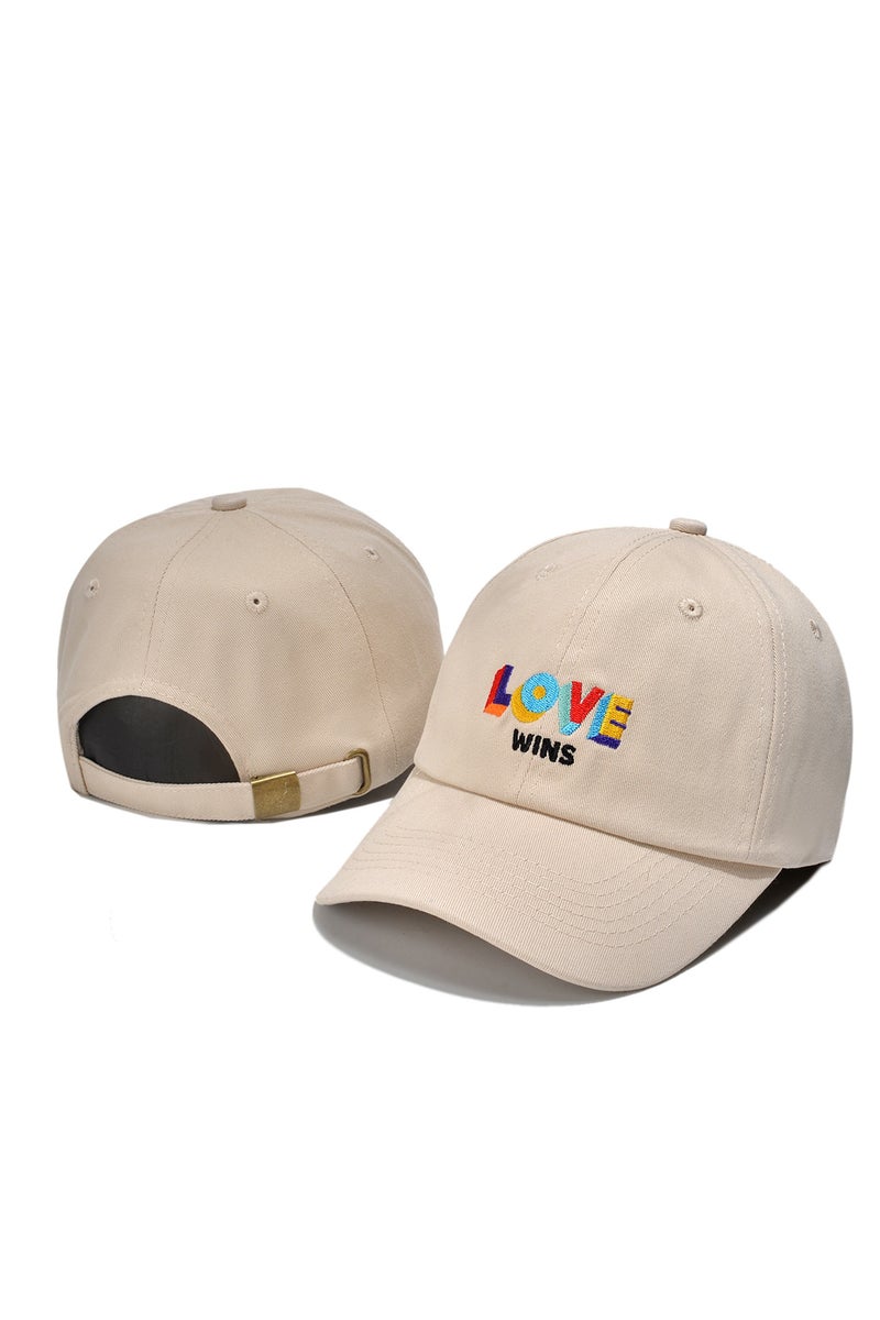 USA Beige Baseball Cap with Colorful "LOVE WINS" Embroidery