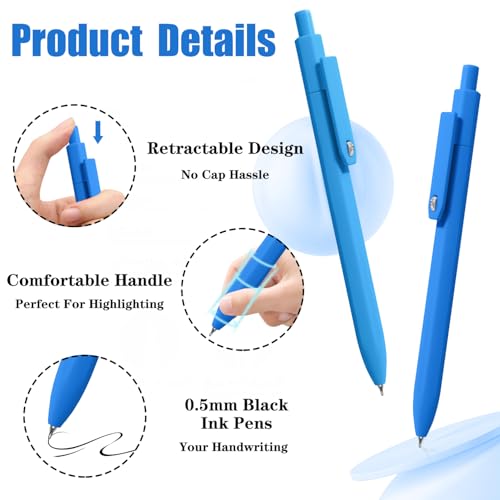 Piochoo Pens, 8 Pack Black Ink Gel Pens Ballpoint Smooth Writing Pens for Journaling, Cute Office Supplies for Nurses Women Teachers - Image 2