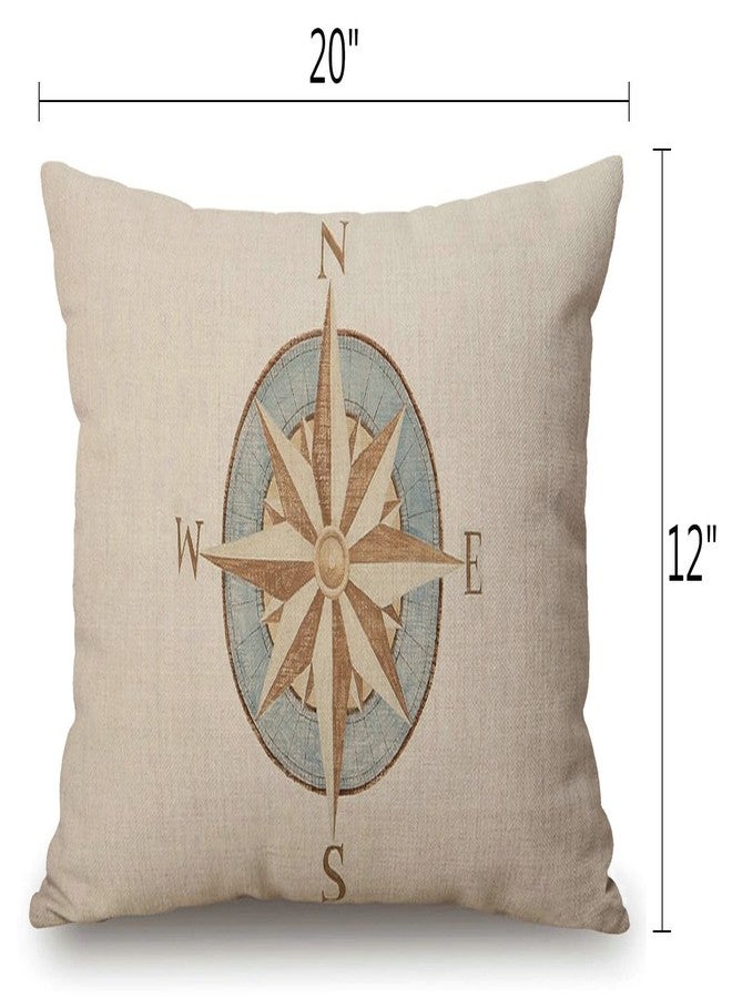 Solekla أغطية وسائد بوصلة بحرية 12" × 20" أغطية وسائد قطنية كتان زخرفية للمنزل لوسادة الظهر للكنبة ديكور غرفة العائلة - Image 2