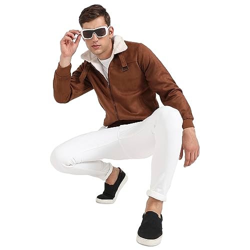 Campus Sutra Suede Men's Car Standard Length Coat (Cbawf23_Csmawjk060Tn_Brown), Small - Image 4