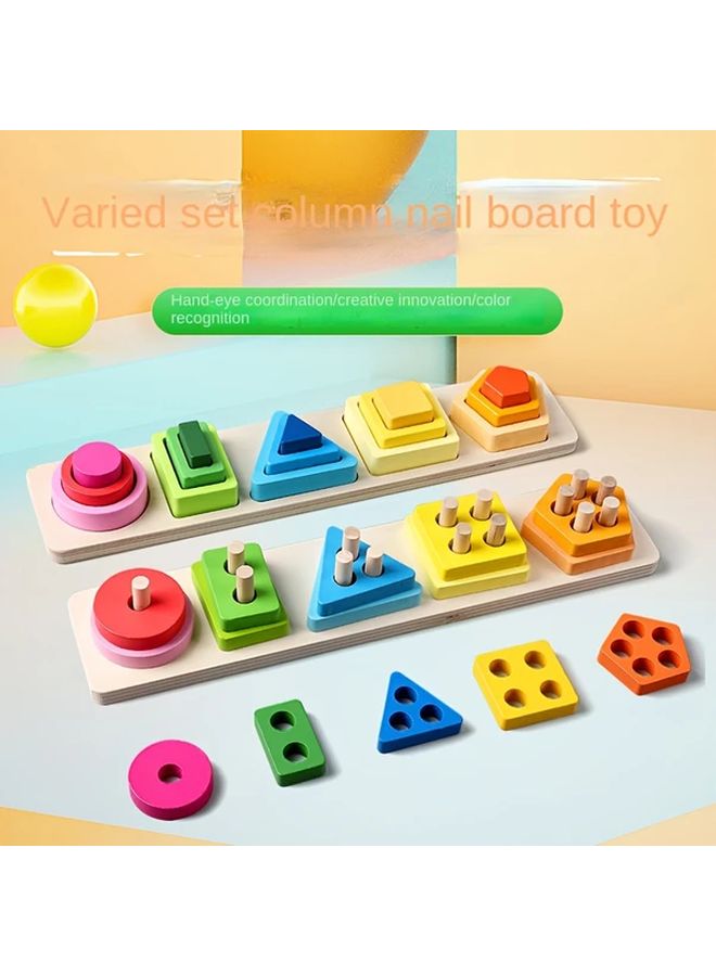 ثلاث طبقات وخمس مجموعات من الحلقات لعبة تراص خشبية لغز فرز تعليمي للأشكال - Image 2