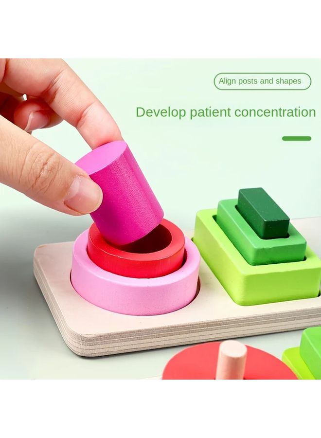 ثلاث طبقات وخمس مجموعات من الحلقات لعبة تراص خشبية لغز فرز تعليمي للأشكال - Image 4