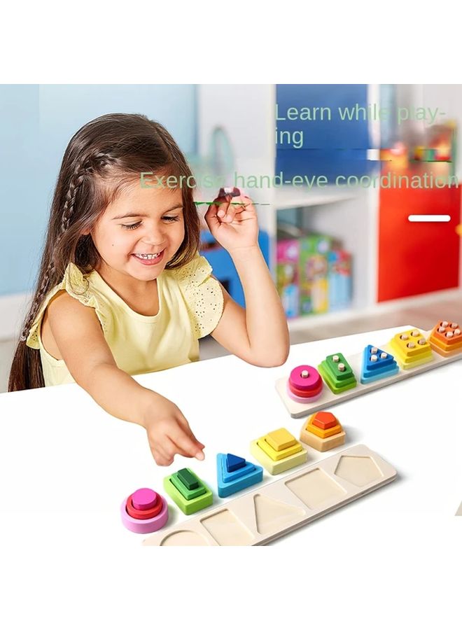 ثلاث طبقات وخمس مجموعات من الحلقات لعبة تراص خشبية لغز فرز تعليمي للأشكال - Image 3