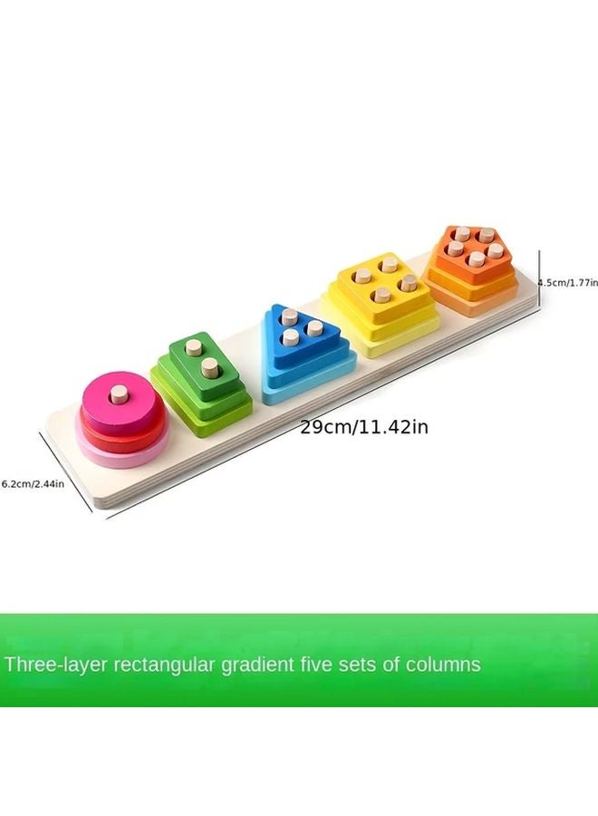ثلاث طبقات وخمس مجموعات من الحلقات لعبة تراص خشبية لغز فرز تعليمي للأشكال - Image 5