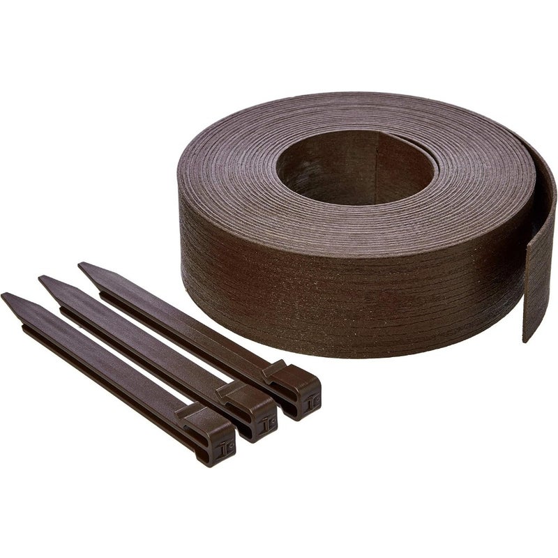 Landscape Edging Coil with 10 Stakes 3 Inch x 12 M 40 Feet Brown Heavy-Duty PVC Garden Border Yard Edging Easy Installation Flexible Weather-Resistant - Image 1