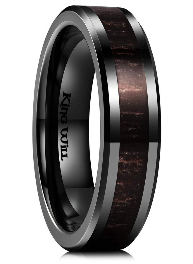King Will NATURE Ceramic Wedding Ring for Men Women-8mm Wide Black Ebony Wood Inlay Wedding Band High Polished Finish Comfort Fit Engagement Ring 11 - Image 1