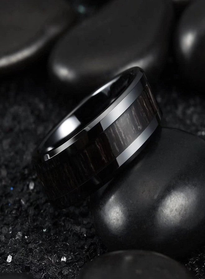 King Will NATURE Ceramic Wedding Ring for Men Women-8mm Wide Black Ebony Wood Inlay Wedding Band High Polished Finish Comfort Fit Engagement Ring 11 - Image 2
