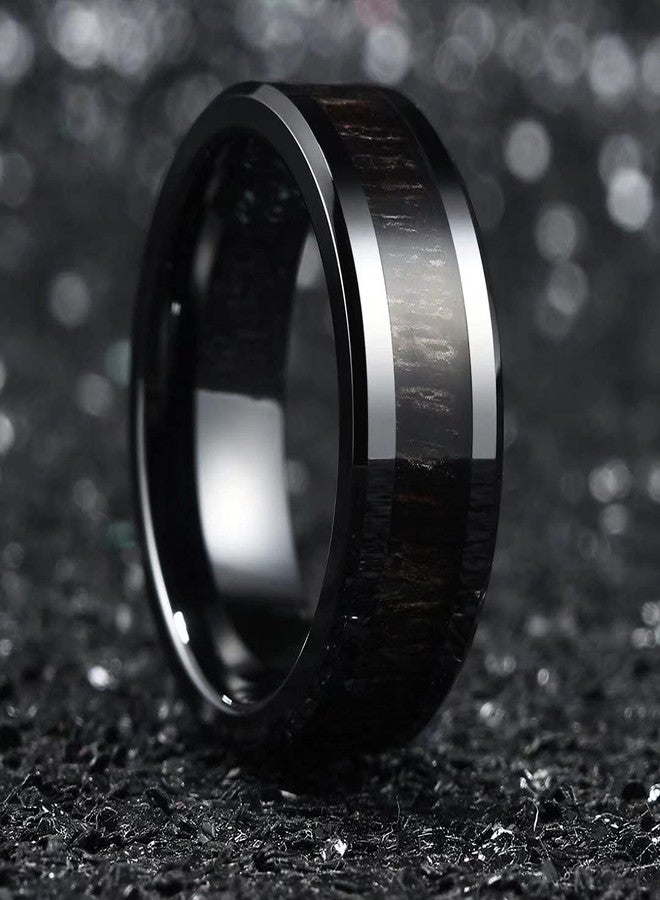 King Will NATURE Ceramic Wedding Ring for Men Women-8mm Wide Black Ebony Wood Inlay Wedding Band High Polished Finish Comfort Fit Engagement Ring 11 - Image 3
