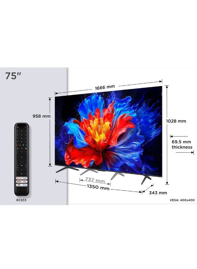تي سي إل تلفاز QLED P8K بحجم 75 بوصة | تلفاز Google 4K UHD | معالج AiPQ Pro | معدل تحديث أصلي 144 هرتز، Dolby Vision، HDR10+، HLG | نظام Hi-Fi ONKYO 2.1 | لوحة HVA | DTS Virtual X | تصميم بدون حواف | Game Master - النسخة الدولية - Image 2