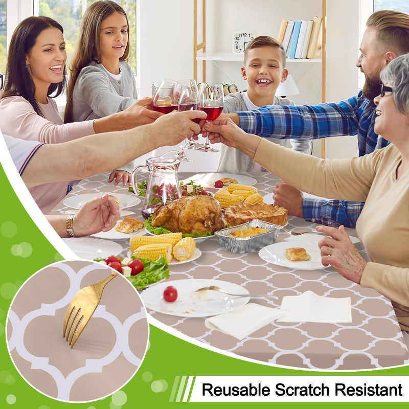 Smiry Square Table Cloth, Waterproof Vinyl Tablecloths with Flannel Backing for Square Tables, Wipeable Spillproof Plastic Tablecloth for Dining, Camping, Indoor and Outdoor (54"x54", Khaki) - Image 4