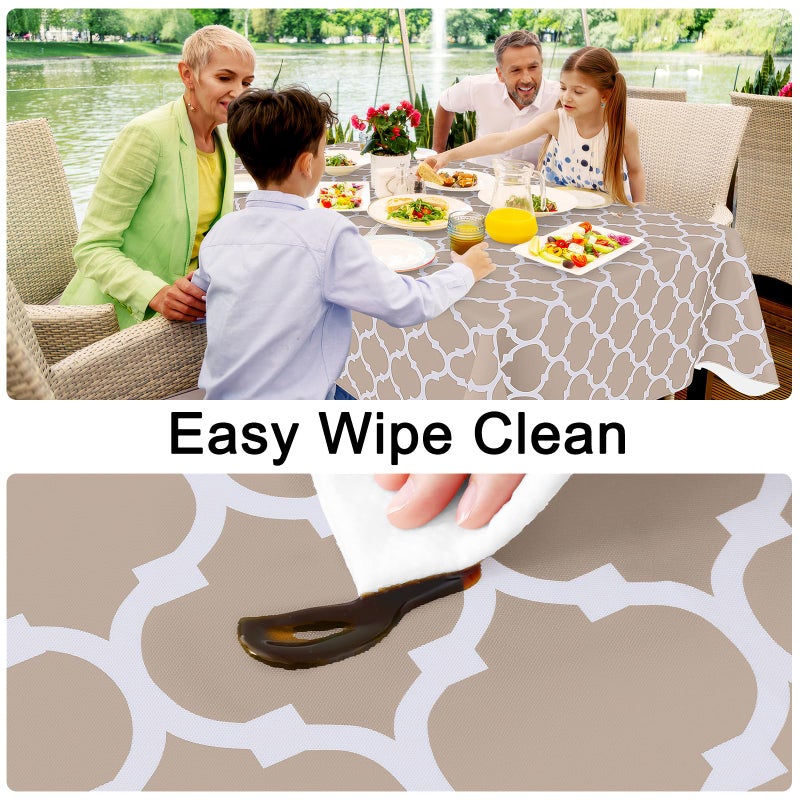 Smiry Square Table Cloth, Waterproof Vinyl Tablecloths with Flannel Backing for Square Tables, Wipeable Spillproof Plastic Tablecloth for Dining, Camping, Indoor and Outdoor (54"x54", Khaki) - Image 3