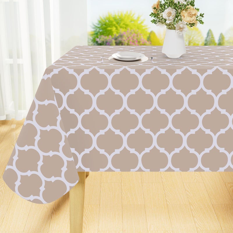Smiry Square Table Cloth, Waterproof Vinyl Tablecloths with Flannel Backing for Square Tables, Wipeable Spillproof Plastic Tablecloth for Dining, Camping, Indoor and Outdoor (54"x54", Khaki) - Image 1