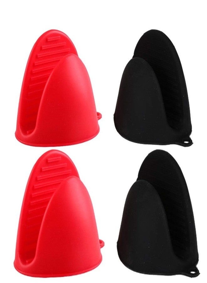AORTDES Silicone Cooking Pinch Grips Oven Mitts - Mini Finger Protector Pot Holder for Kitchen,Cooking,Baking,BBQ - Heat Resistant Gloves, 2 Pairs (Black and Red) - Image 1