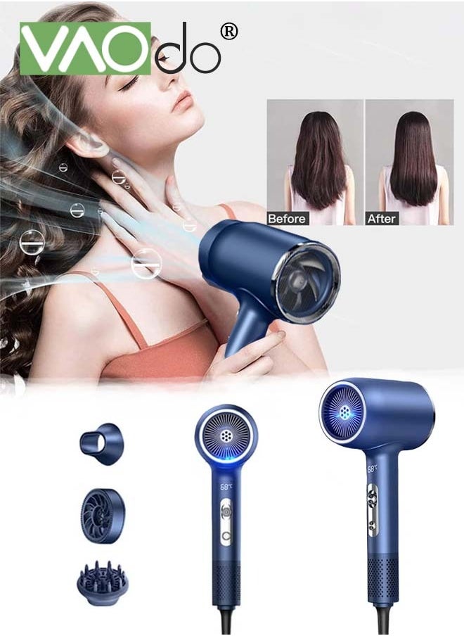 VAOdo - Professional Hair Dryer with Diffuser  Blow Dryer Ionic Hair  with Constant Temperature Hair Dryer  Fasting Drying Light and Quiet Professional Ionic Hair Dryer Blue - Image 1