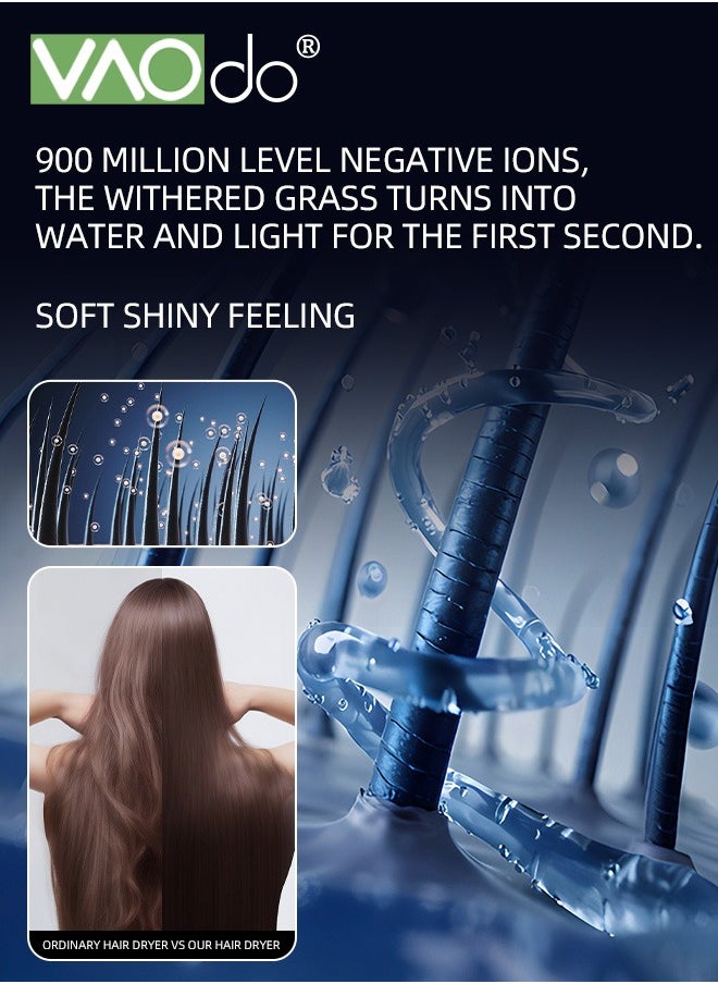 VAOdo - Professional Hair Dryer with Diffuser  Blow Dryer Ionic Hair  with Constant Temperature Hair Dryer  Fasting Drying Light and Quiet Professional Ionic Hair Dryer Blue - Image 1
