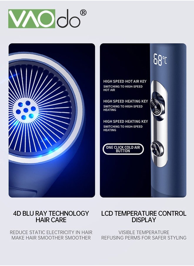 VAOdo - Professional Hair Dryer with Diffuser  Blow Dryer Ionic Hair  with Constant Temperature Hair Dryer  Fasting Drying Light and Quiet Professional Ionic Hair Dryer Blue - Image 1