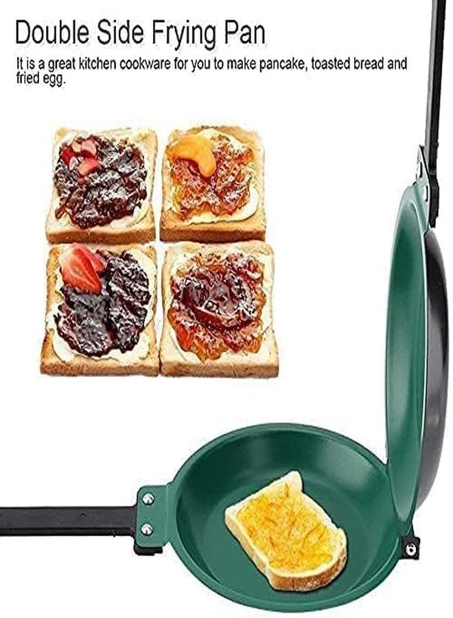 Roxbury Double Sided Frying Pan, Omelet Maker Pan, Double Sided Non-Stick Ceramic Coating Frying Pan with Lid for Frying Eggs Pancakes for Home Kitchen Cookware Stovetop Disk with Handle (1.pic) - Image 3