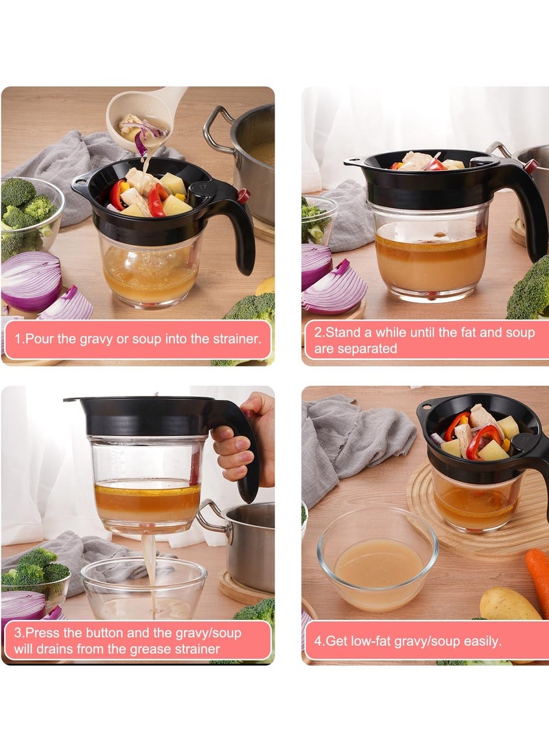 Y&D Fat Separator With Bottom Release, 4 Cup Gravy for Cooking with Oil Strainer, Kitchen Gadgets Grease Separator, - and Seperator - Image 2