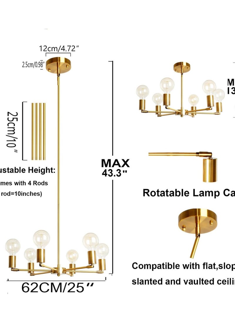 Haikomin - 6 Light Modern Gold Midcentury Chandelier Semi-recessed Chandelier For Dining Room Bedroom Kitchen Lighting - Image 1