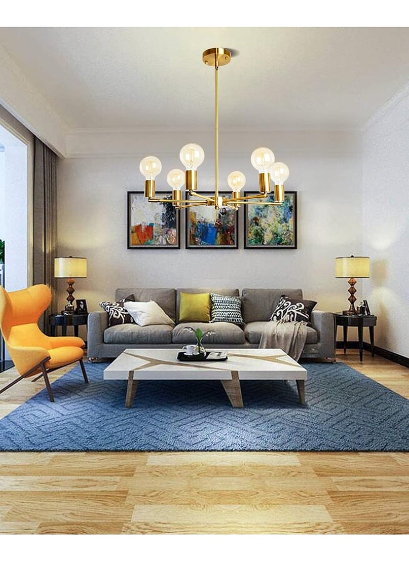 Haikomin - 6 Light Modern Gold Midcentury Chandelier Semi-recessed Chandelier For Dining Room Bedroom Kitchen Lighting - Image 1