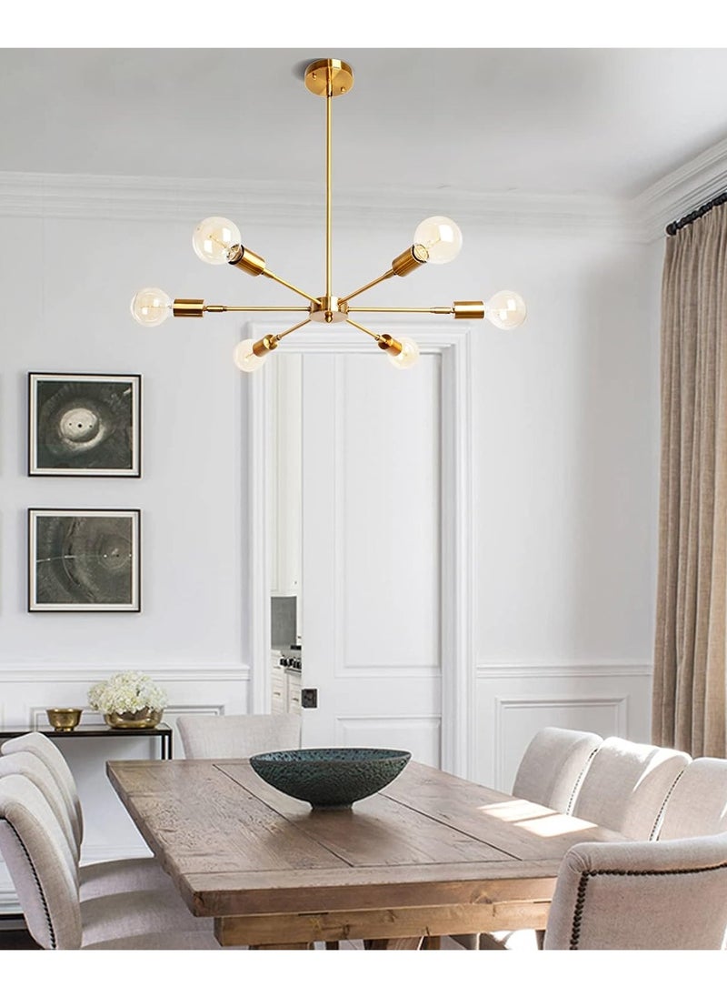 Haikomin - 6 Light Modern Gold Midcentury Chandelier Semi-recessed Chandelier For Dining Room Bedroom Kitchen Lighting - Image 1