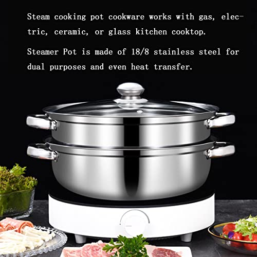 LCPUD Steamer Pot for Cooking 11 inch Stainless Steel, 3-tier Multipurpose 18/8 Stainless Steel Steam Pot Cookware with Lid for Vegetable, Dumpling, Stock, Sauce, Food - Image 4