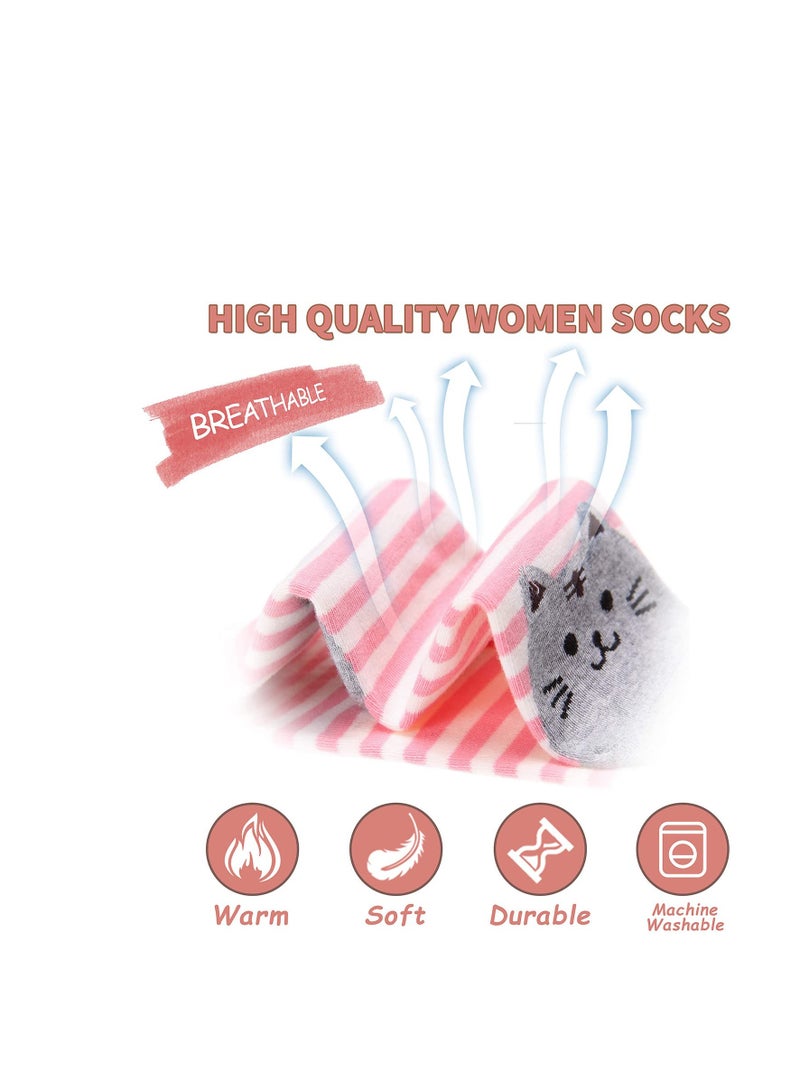 SYOSI Womens Animal Funny Socks Womens Girls Stripe Cute Cat Cotton Soft Pattern Crew Ankle Socks - Image 5