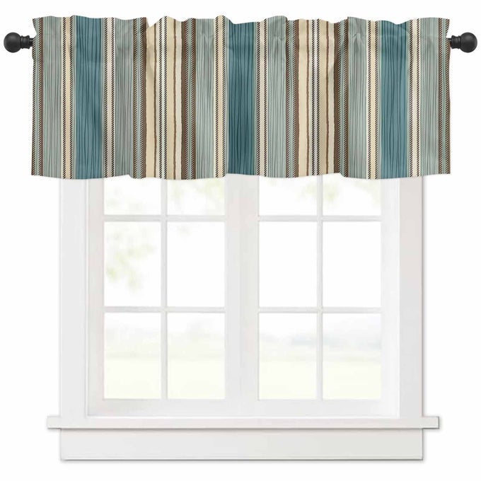 TEAL STRIPES VALANCES WINDOW TREATMENT FARMHOUSE DECOR VINTAGE TEAL BOHO STRIPED ROD POCKET VALANCE CURTAINS FOR LIVING ROOM BEDROOM KITCHEN 54 W X 18 L 1 PANEL
