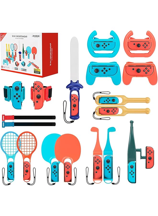 ZONEY Switch Sports Accessories Bundle Set 18 In 1 Family Party Pack Game Accessories Kit For Nintendo Switch/Switch Oled For Mario Golf Super Rush The Legend Of Zelda Mario Tennis Ace  - Image 1