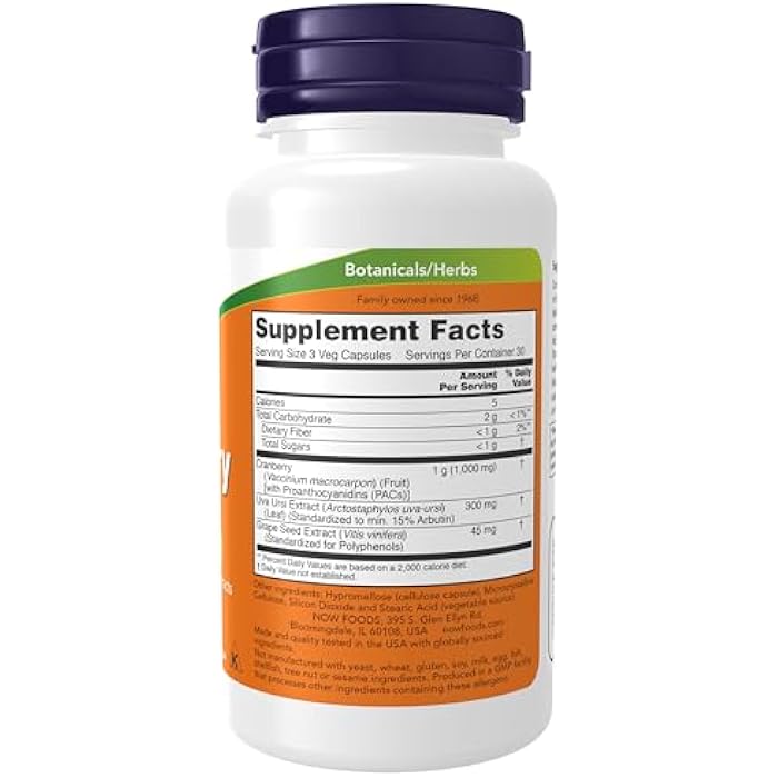 NOW Supplements, Cranberry with PACs, plus Uva Ursi and Grape Seed Extracts 90 Veg Capsules - Image 2