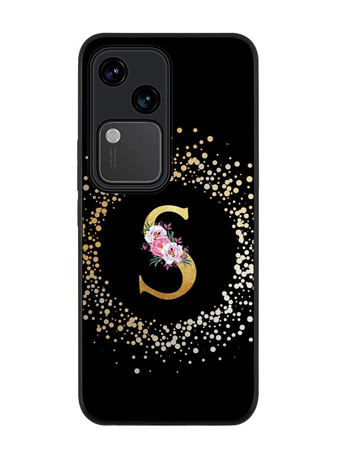 Stylizedd Rugged Black edge case for Vivo V30 5G, Slim fit Flexible Cover -  Custom Monogram Initial Letter Floral Pattern Alphabet - S ( Black ) - Image 1
