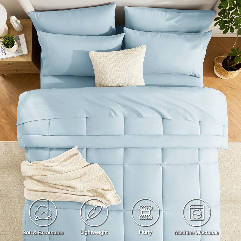 CozyLux Full Size Comforter Sets Light Blue, 7 Pieces Bed in a Bag, Blue Comforter Full Size, All Season Bedding Sets with Stitch Quilted Comforter, Flat Sheet, Fitted Sheet, Pillowcases - Image 2